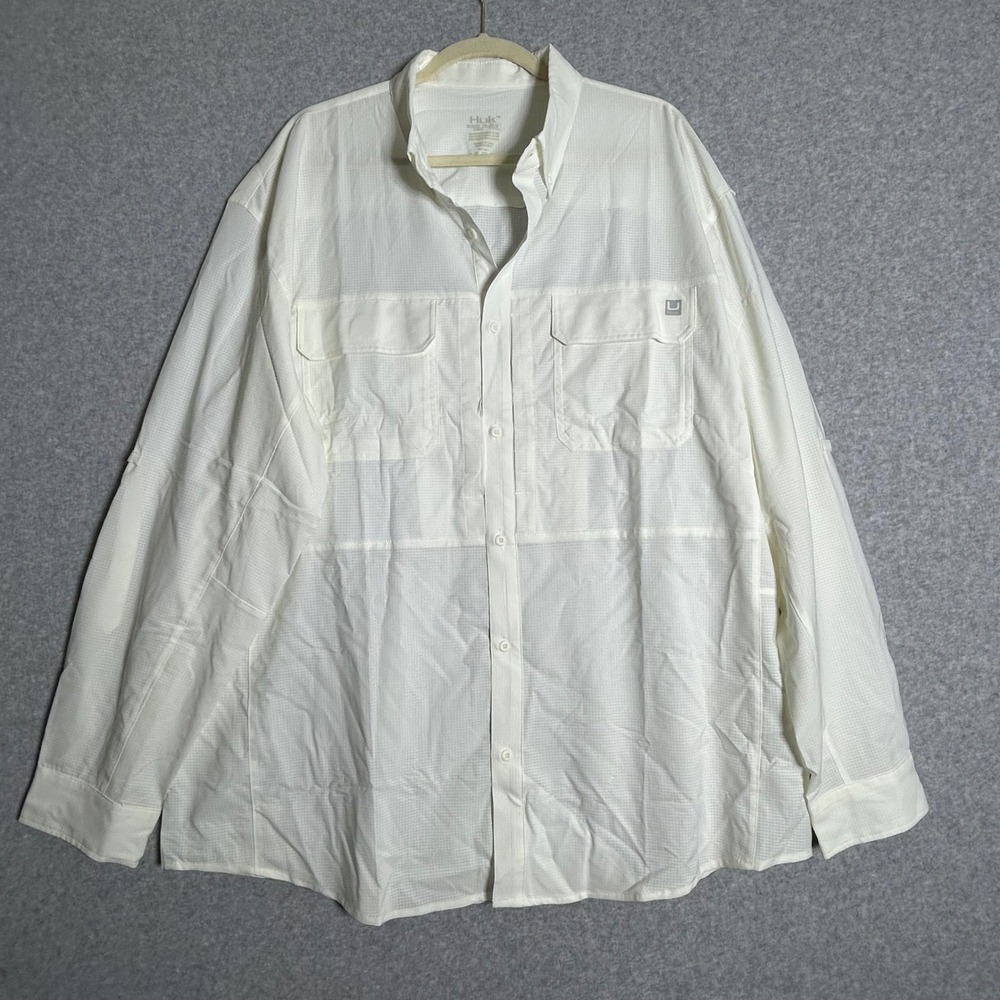 Huk Fishing Shirt Mens XXL White Long Sleeve Grid Button Up Gorpcore BN